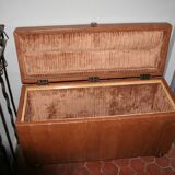 Malle, banc coffre en cuir marron