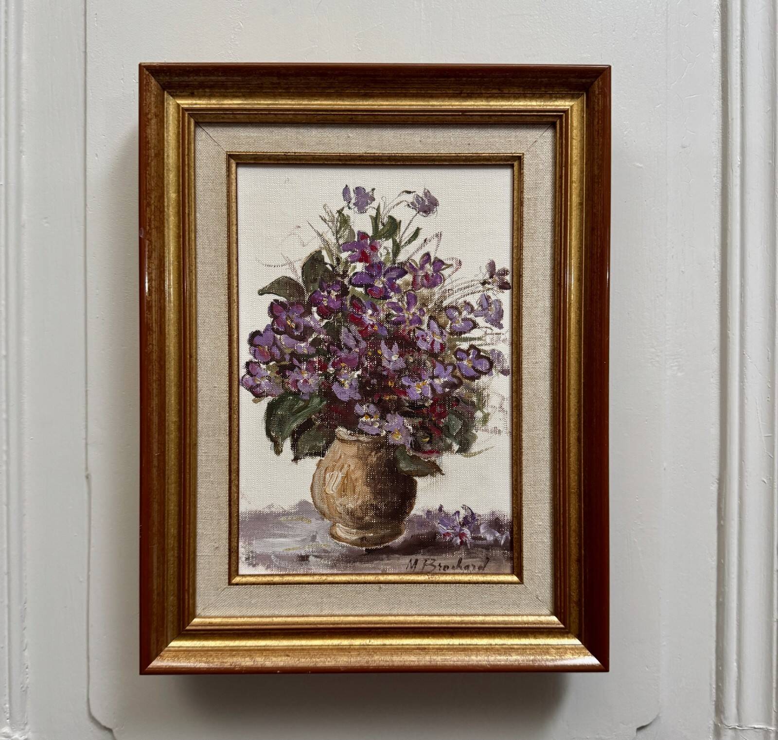 Oil on canvas still life with flowers by M. Brochard 20th century