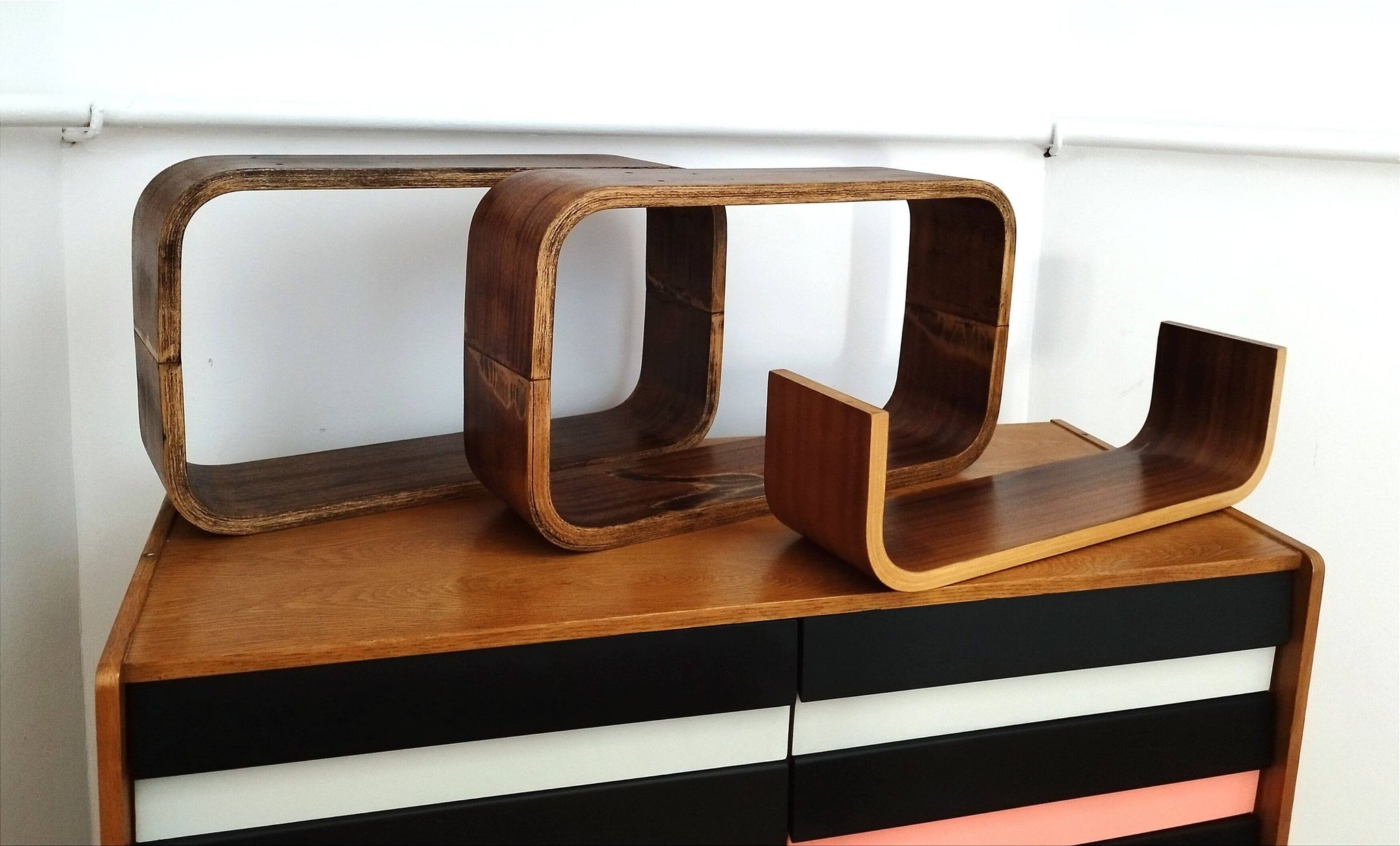 Czech Decorative Shelves attributed to Ludvik Volak , 1960s, Set of 3