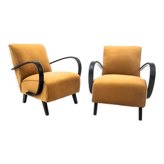 Two yellow vintage armchairs by J. Halabala, Czechoslovakia, 1930s