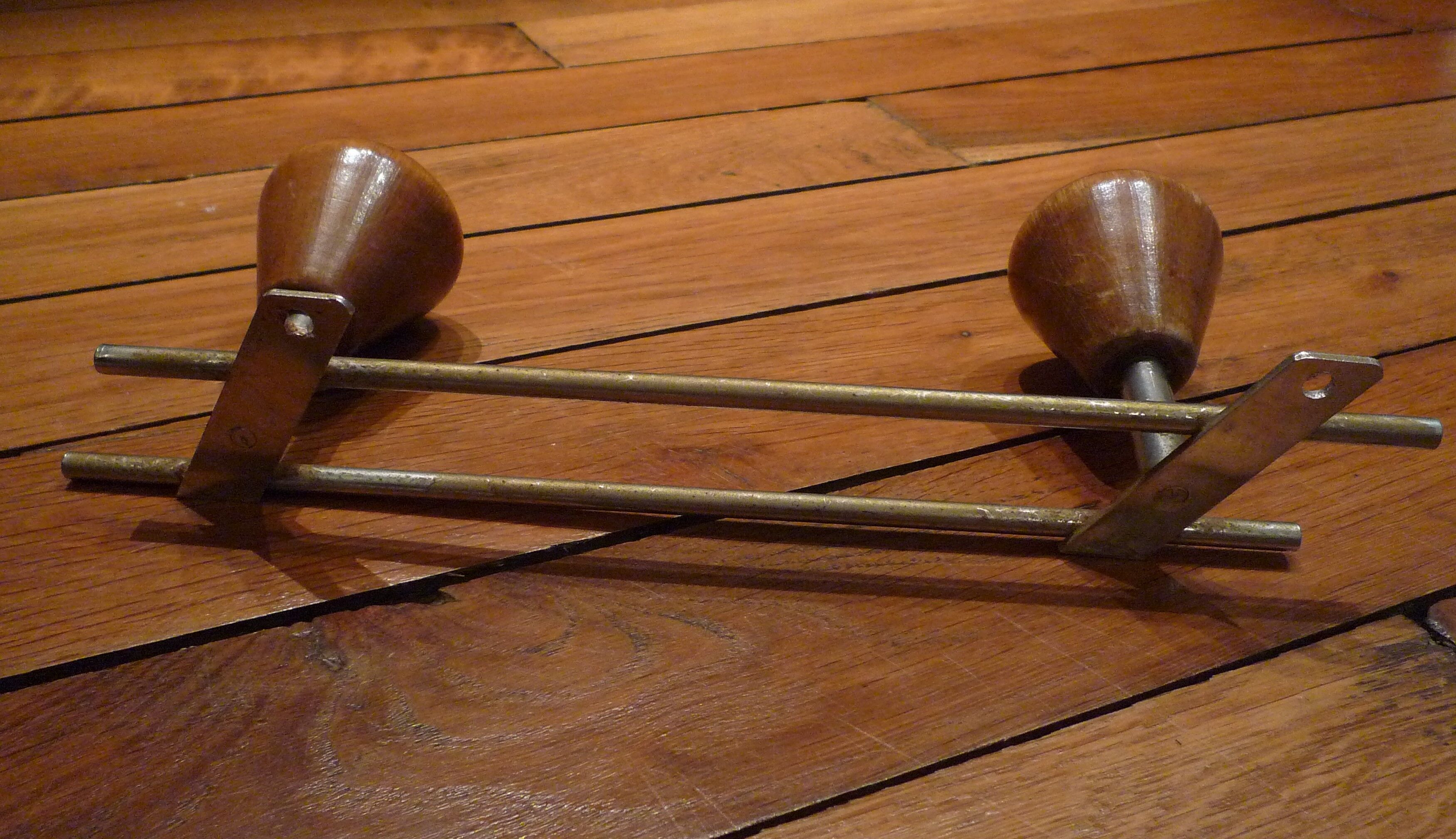 Double hook, chrome metal and wood, vintage 60s