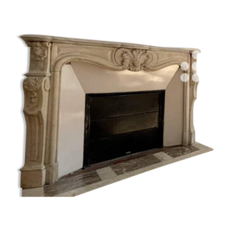 Fireplace carved in gray veined white marble