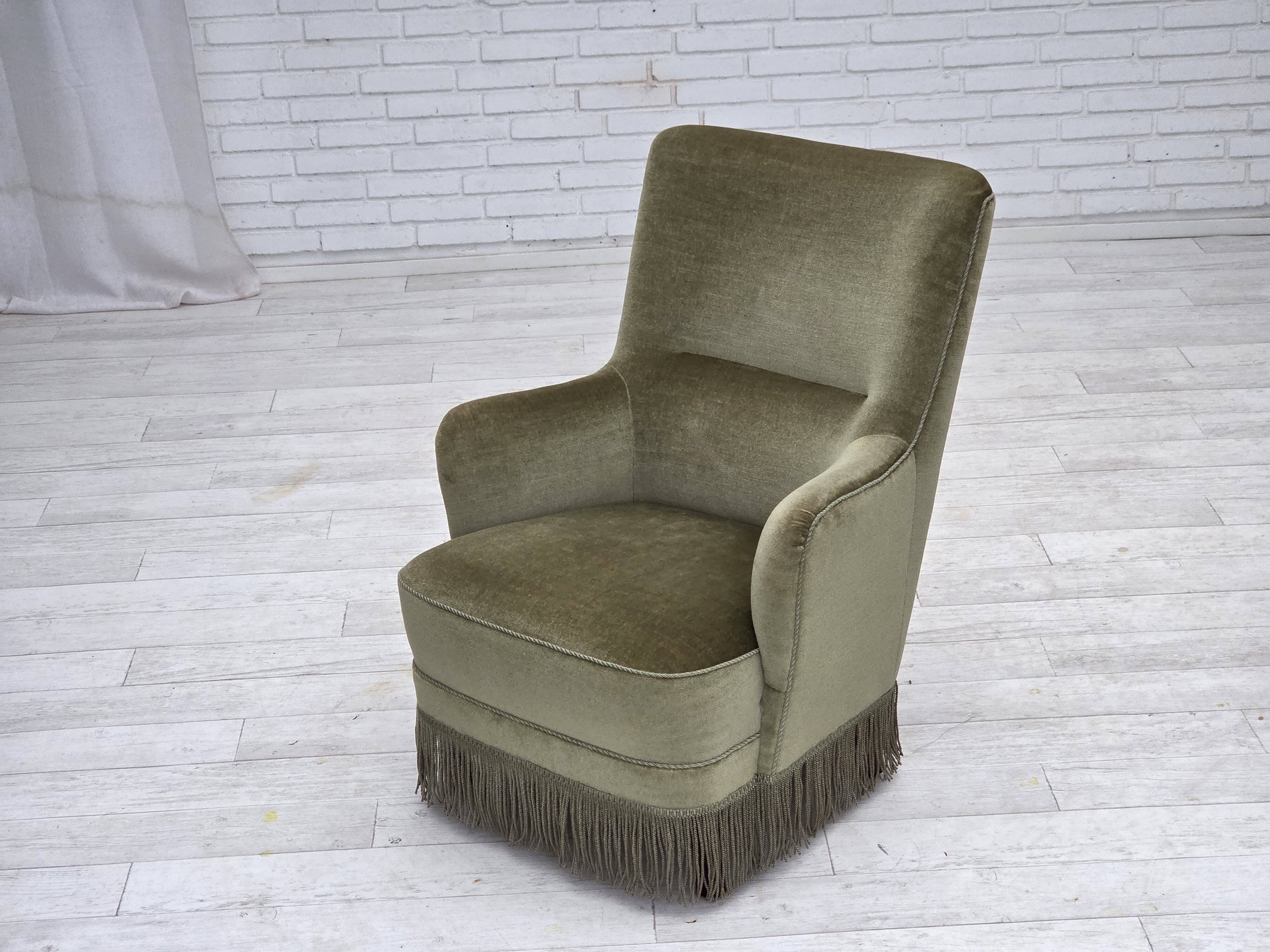 1970s, Danish highback armchair, green furniture velour.
