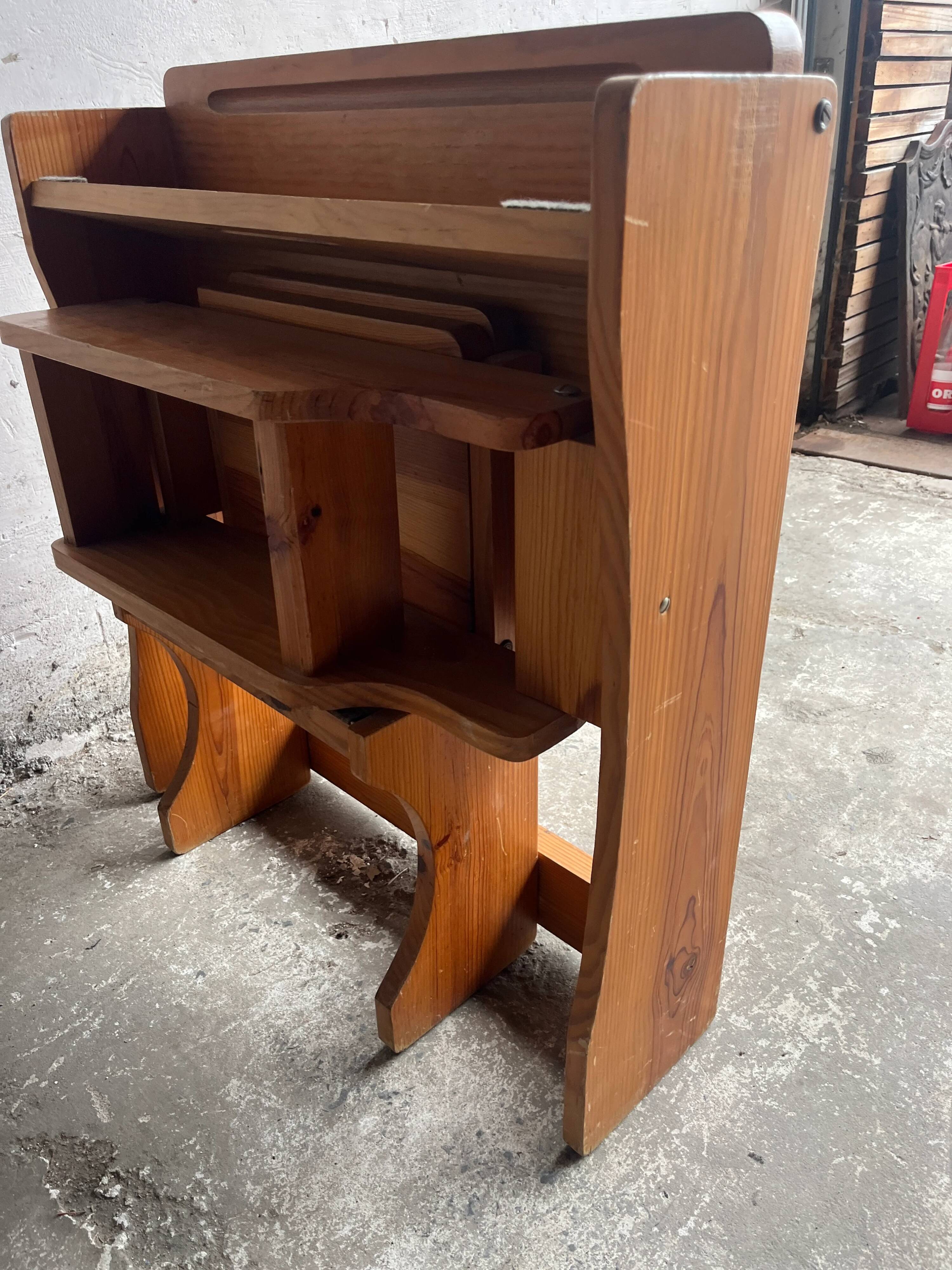 Vintage wooden folding school desk with bench – 1960s