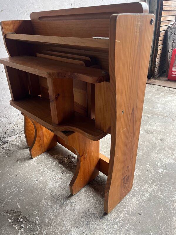 Bureau d’école pliant vintage en bois avec banc – années 1960