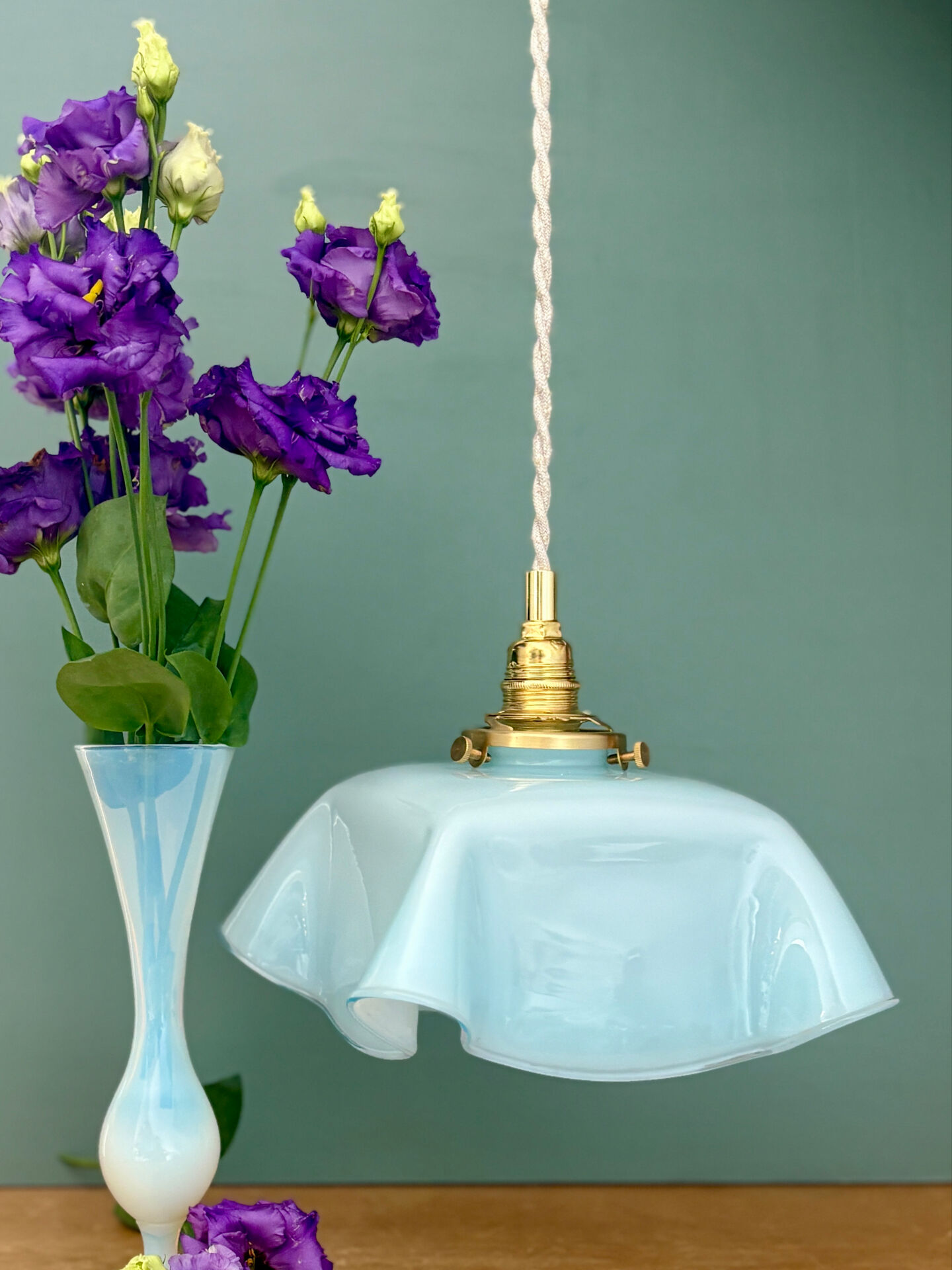 Vintage blue opaline pendant light