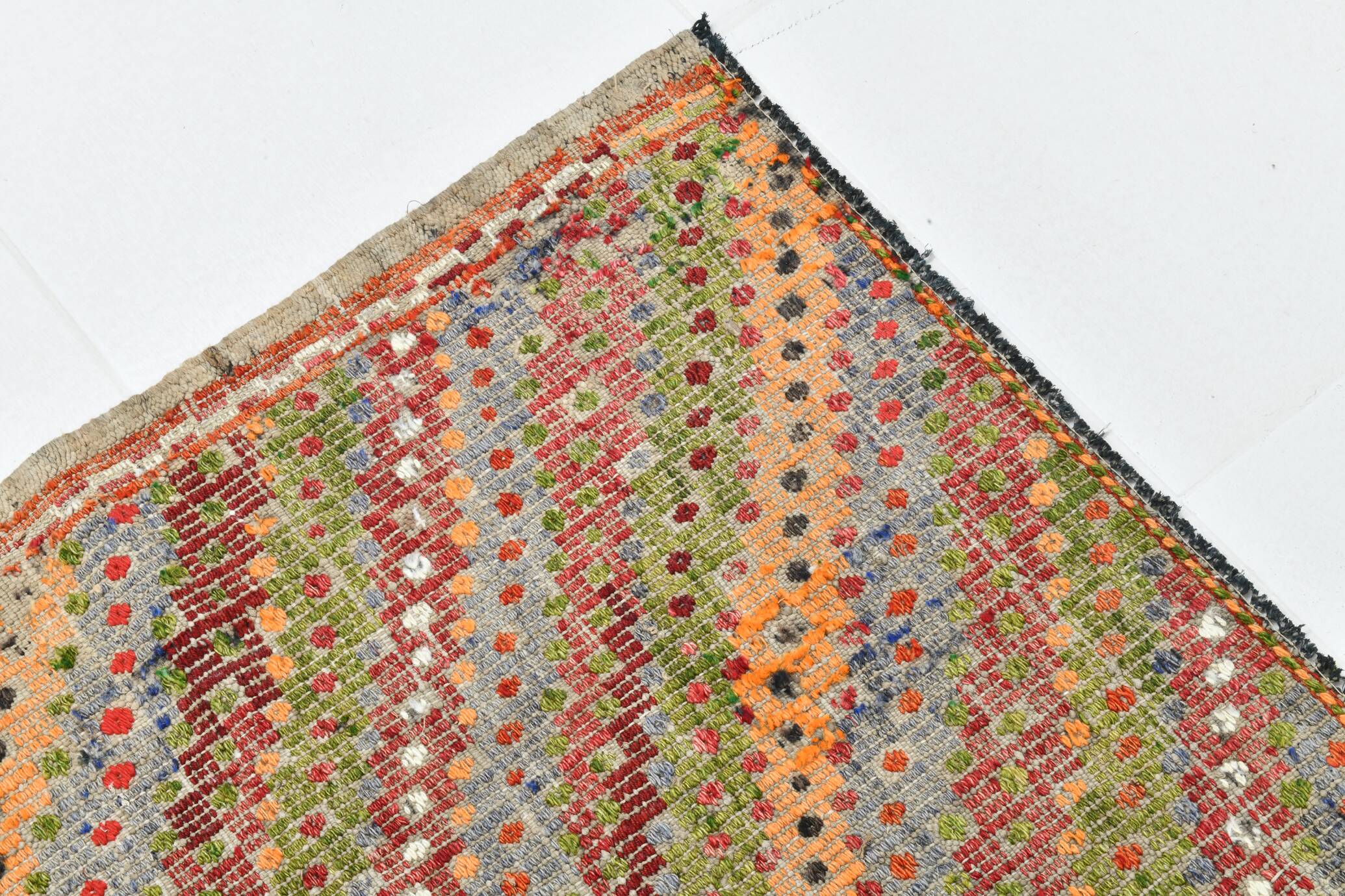 Tapis Kilim vintage vert et orange 7x9, 203x263 cm