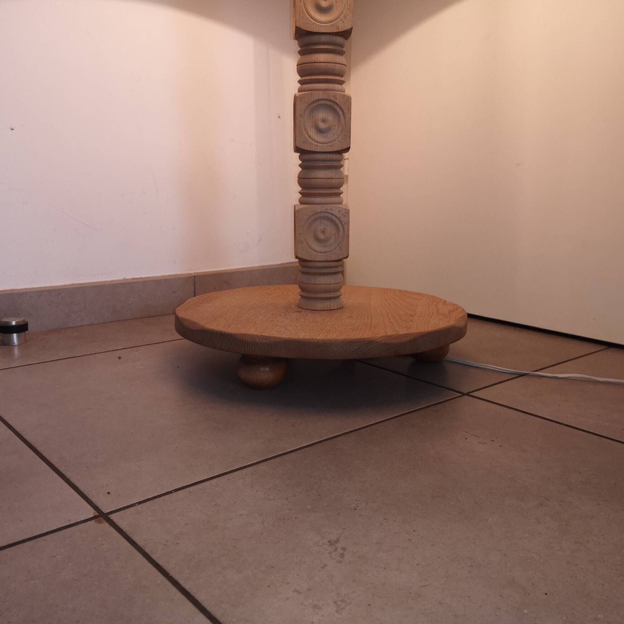 Brutalist living room lamp in raw oak by Charles Dudouyt 1940-1950
