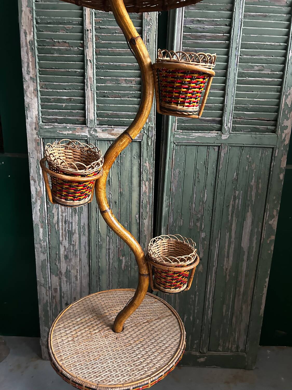 1960s rattan floor lamp – 3-in-1