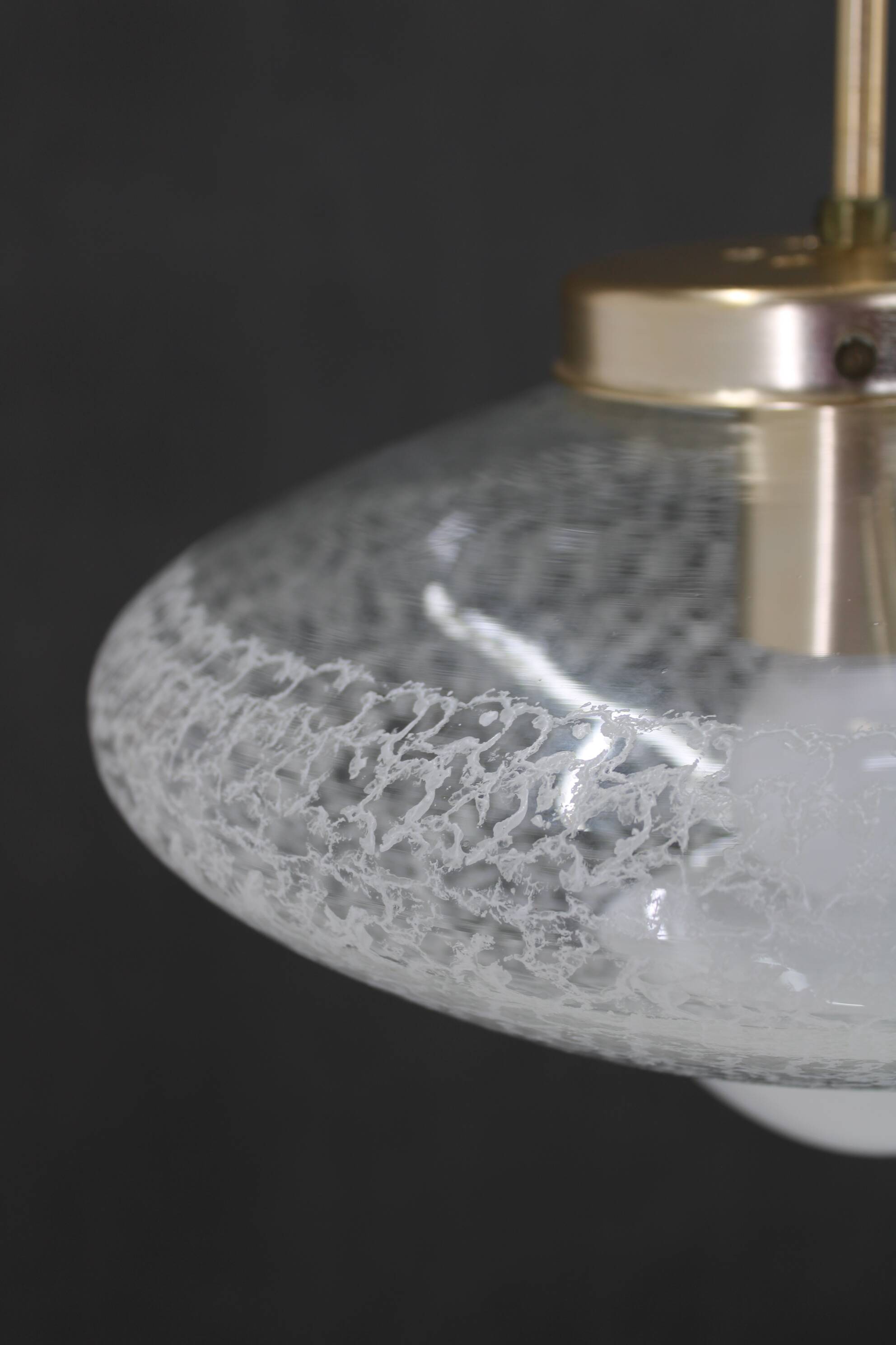 1970s Glass and Brass Pendant , Czechoslovakia