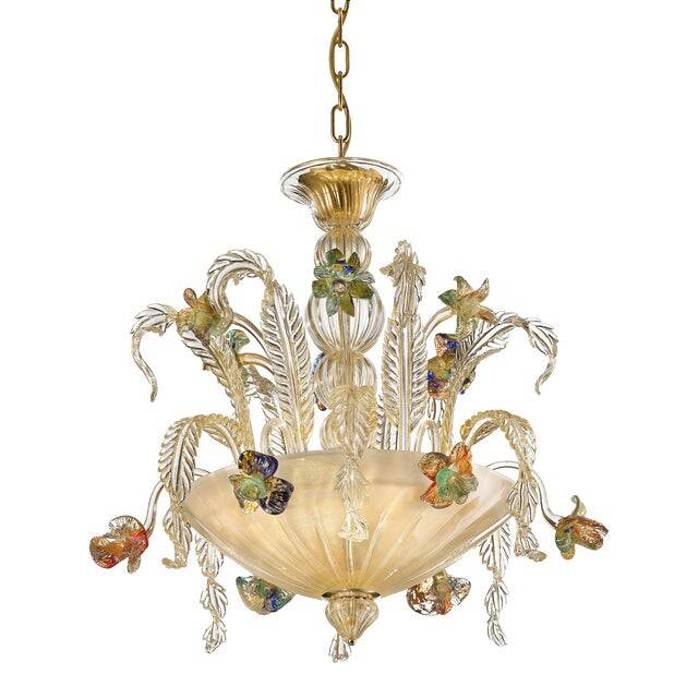 21st Century Transparent and Gold Floral Chandelier in Murano Glass