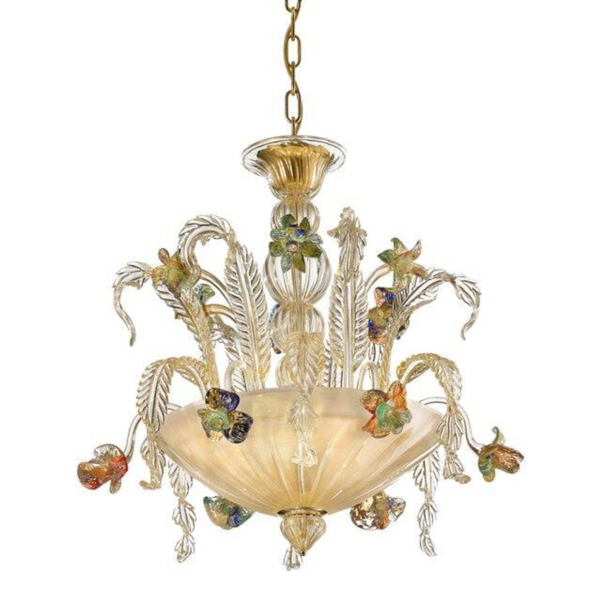 21st Century Transparent and Gold Floral Chandelier in Murano Glass