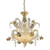21st Century Transparent and Gold Floral Chandelier in Murano Glass