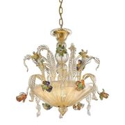 21st Century Transparent and Gold Floral Chandelier in Murano Glass