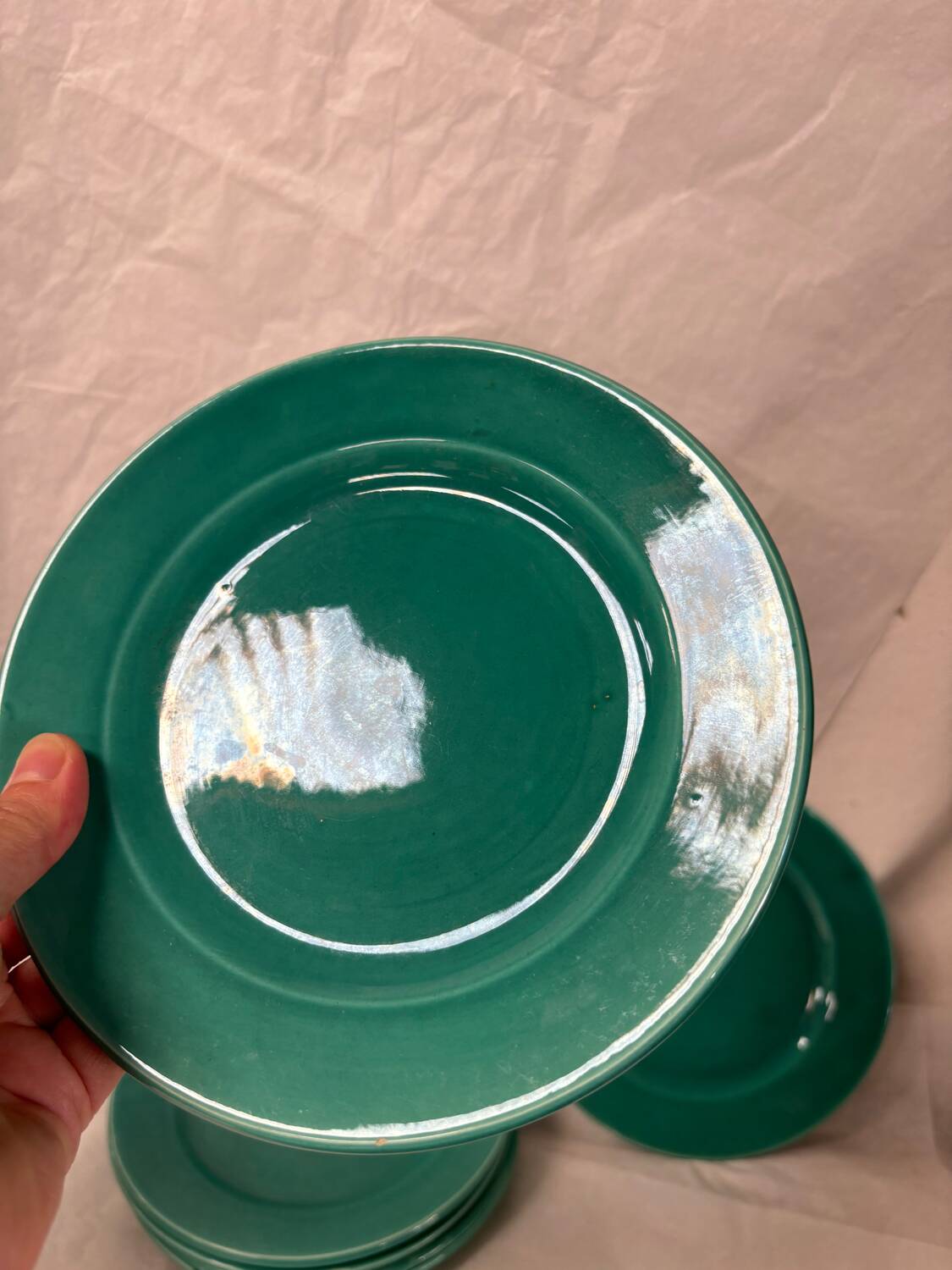 6 earthenware celadon dessert plates