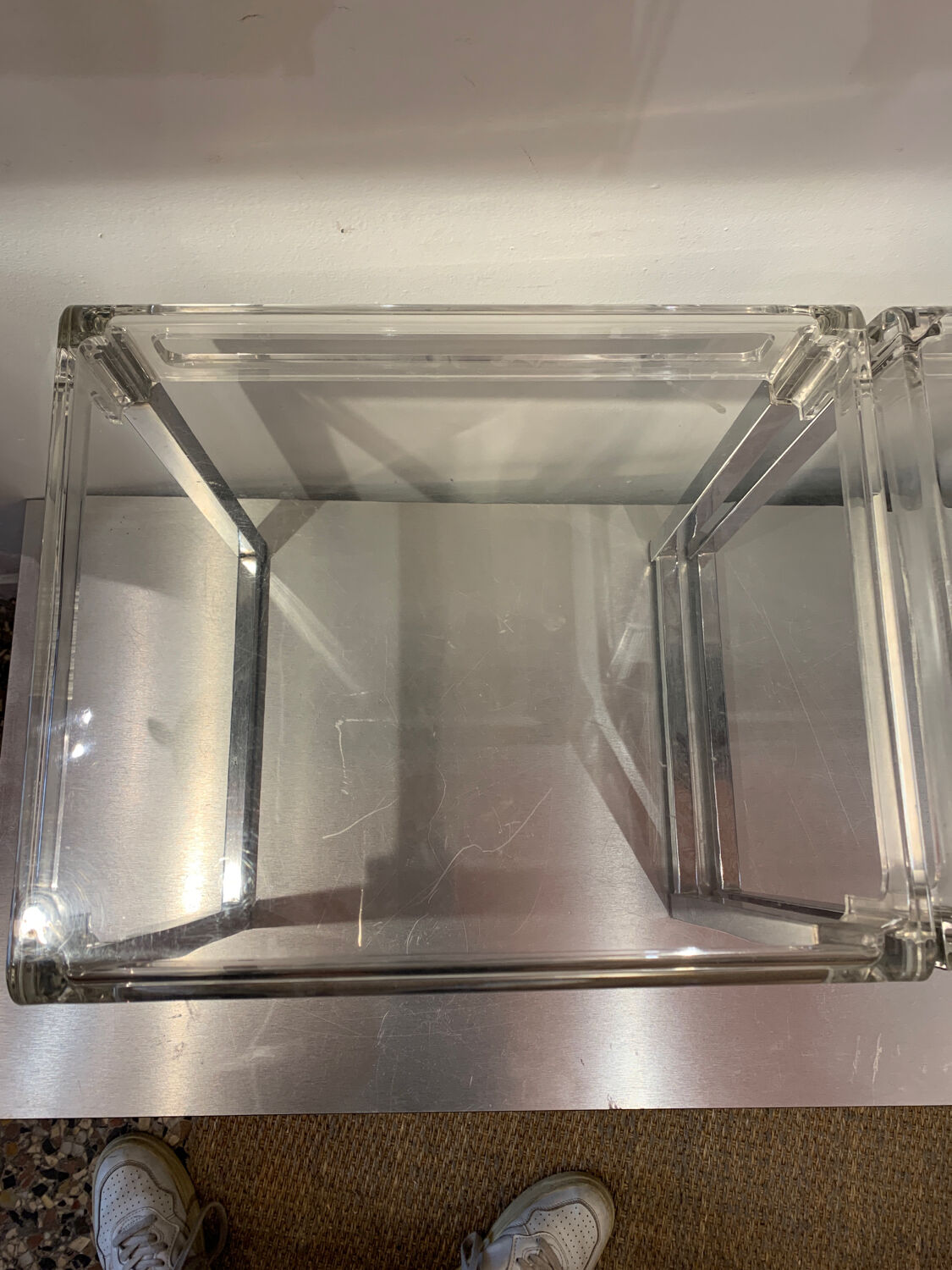 Pair of vintage chrome and acrylic glass bedside tables