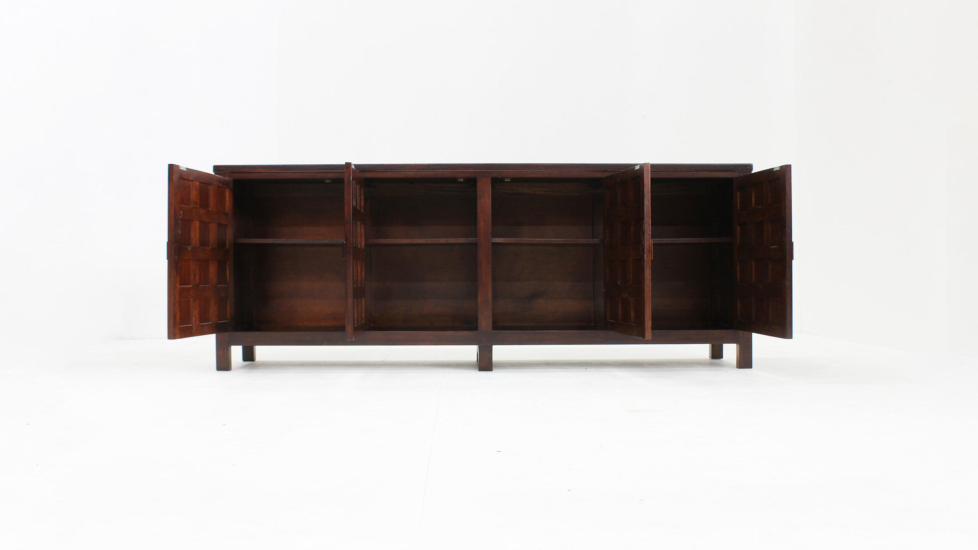 Vintage brutalist sideboard carved solid wood Spain 1960s