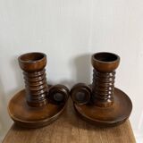 Pair of turned wooden candlesticks from the 70s
