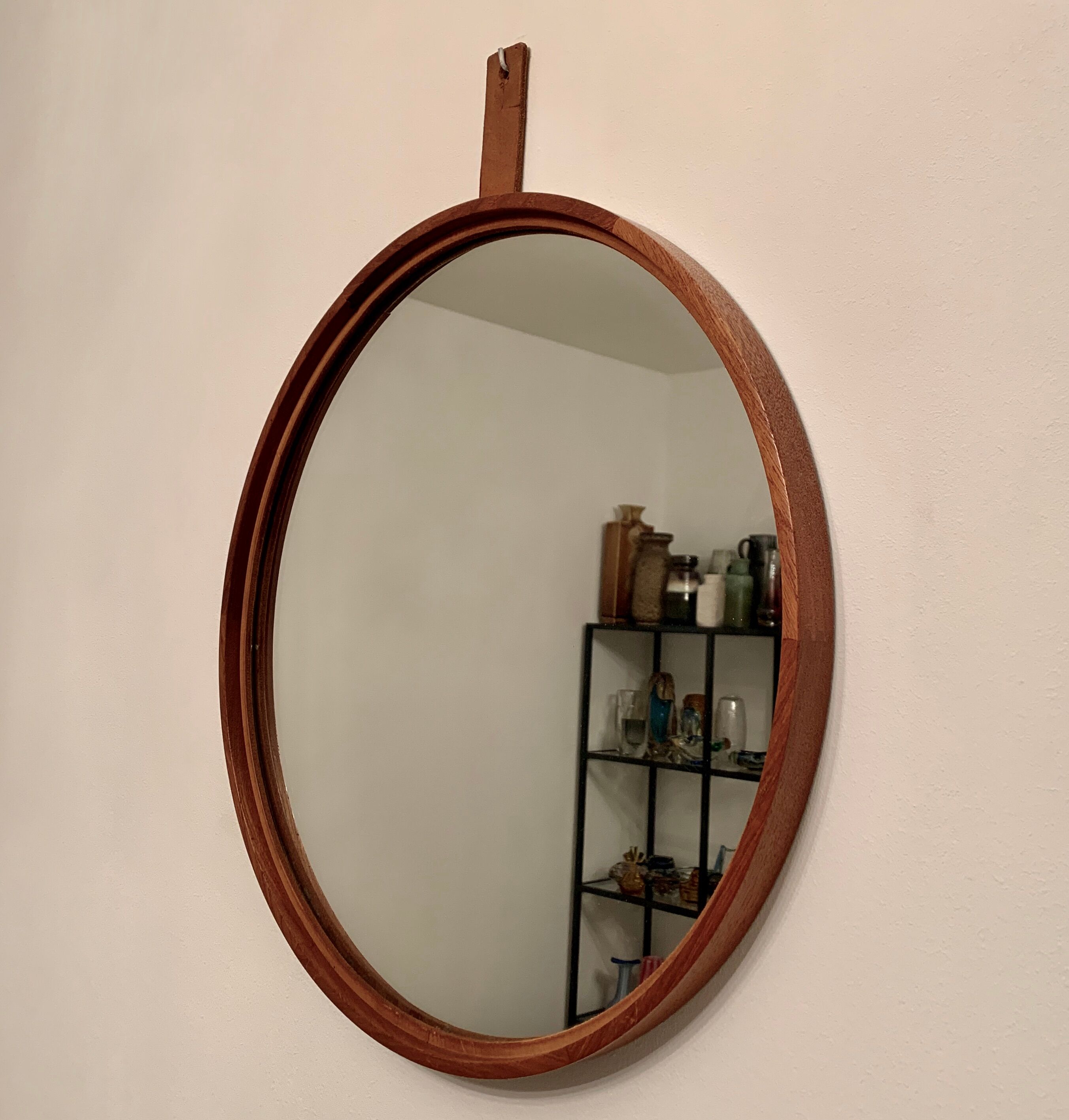 Round Teak Mirror,  Luxus, Sweden, 1960s 45cm