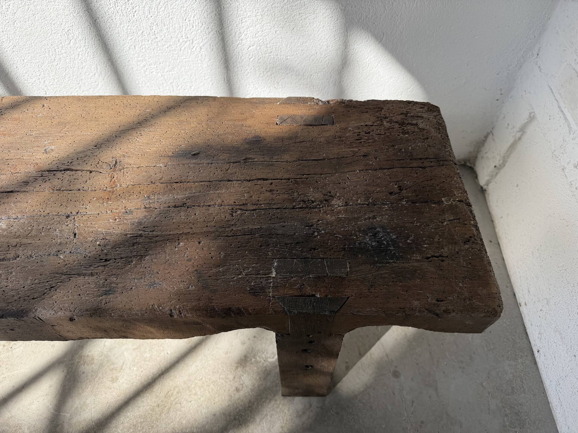 Brutalist Oak Bench – Unique Piece, 20th Century Folk Art
