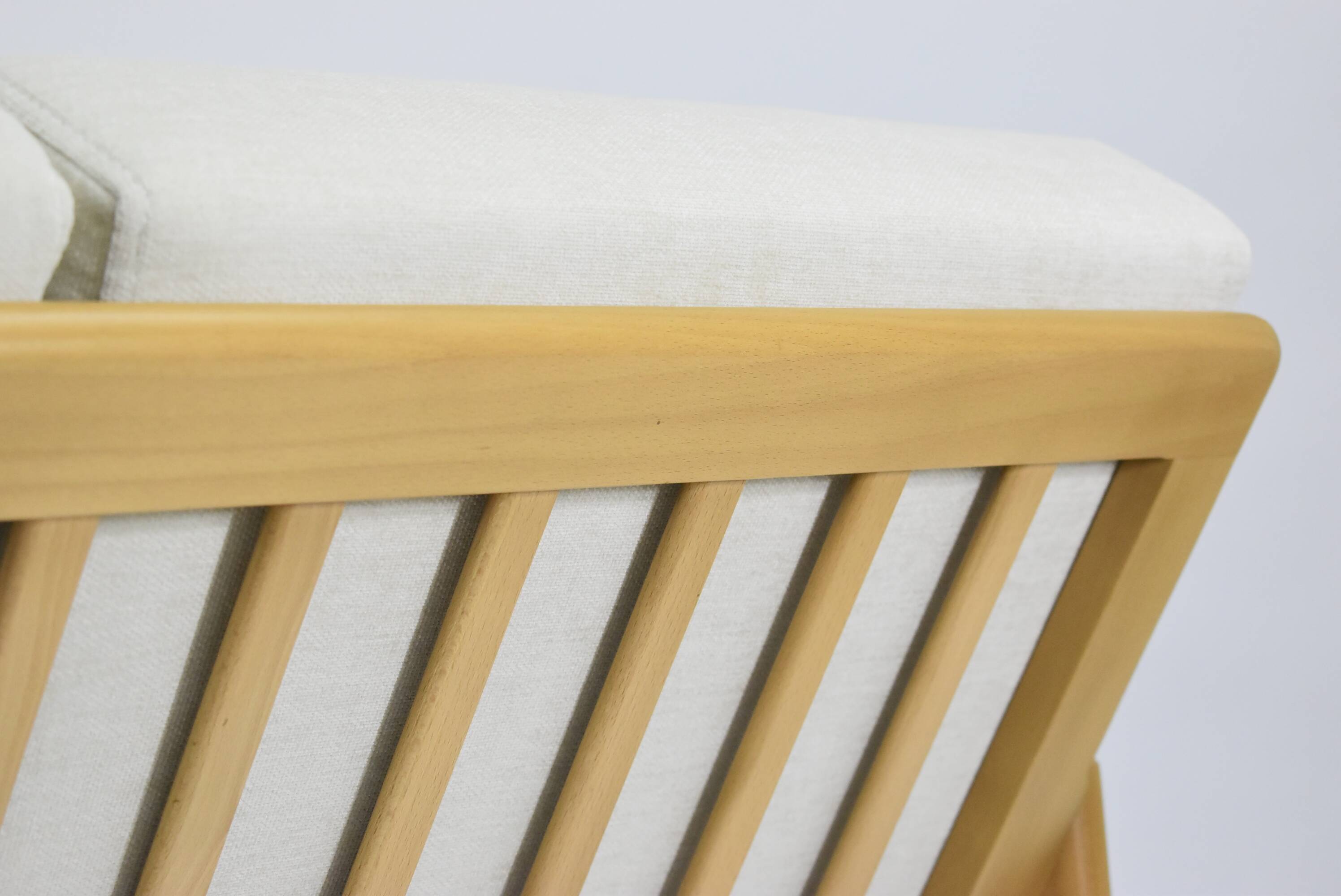 Original restored two-seater Sofa, cream, teak, 1960s