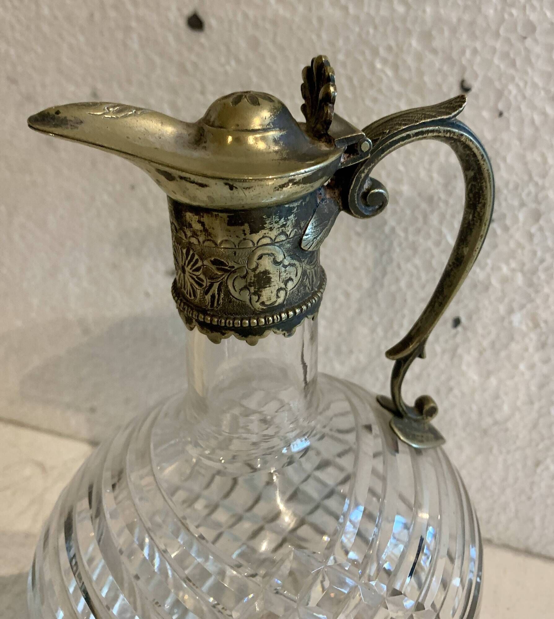 Carafe in cut glass or crystal and silver-plated metal, 20th century