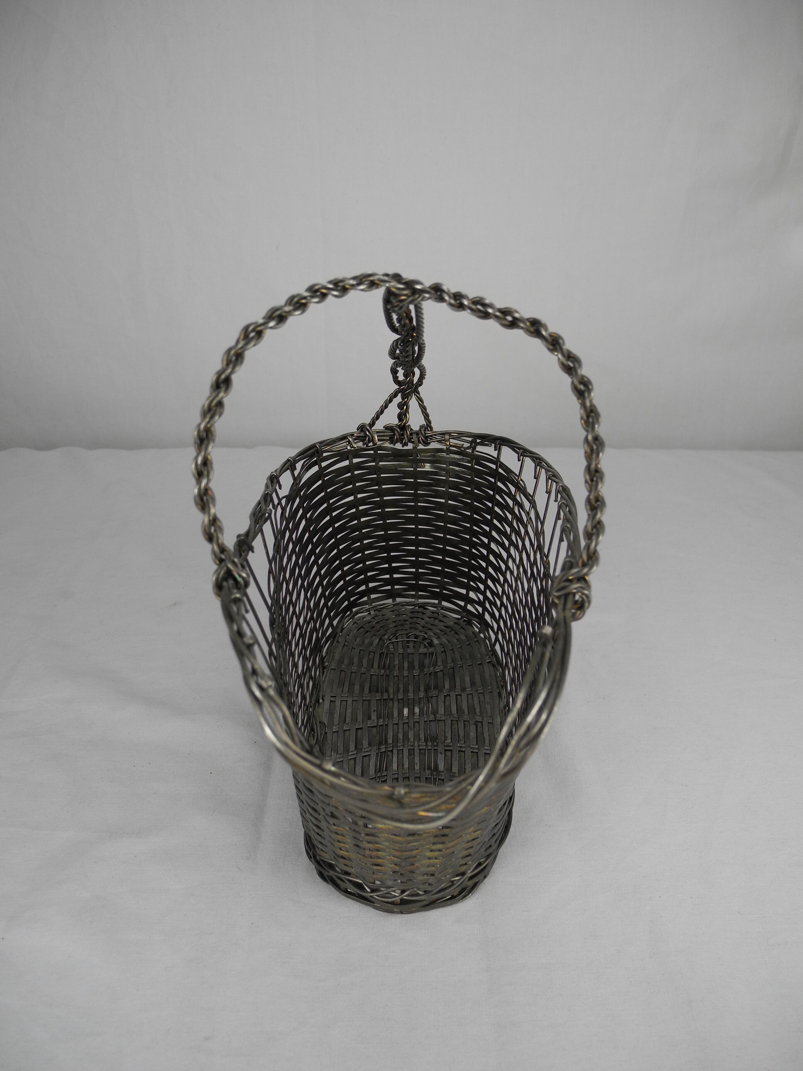 Old basket bottle holder silver metal french bottle holder