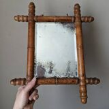 Wooden mirror in bamboo style, 1950s country decor.