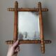 Wooden mirror in bamboo style, 1950s country decor.