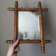 Wooden mirror in bamboo style, 1950s country decor.
