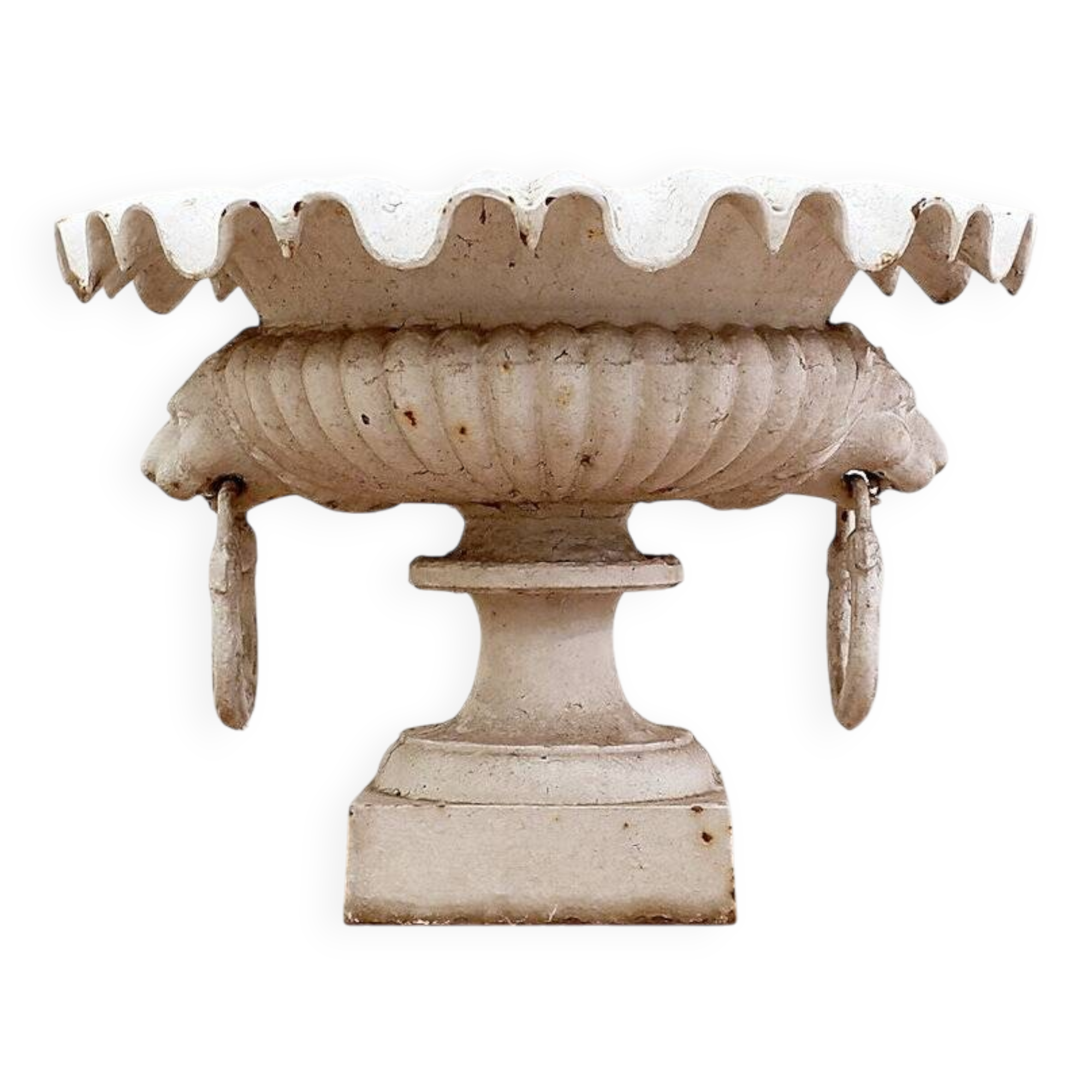 19th century cast iron basin, lion head handles