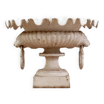 19th century cast iron basin, lion head handles