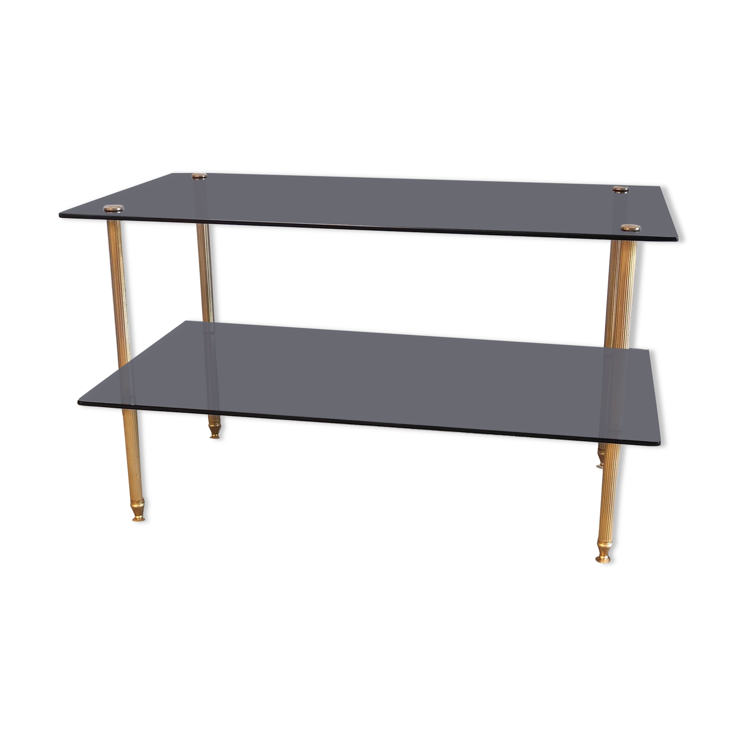 Coffee table in gilded metal and smoked glass – 60s