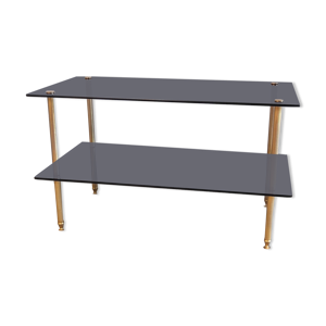 table basse en métal doré et verre fumé – années 60