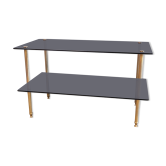 Table basse en métal doré et verre fumé – années 60