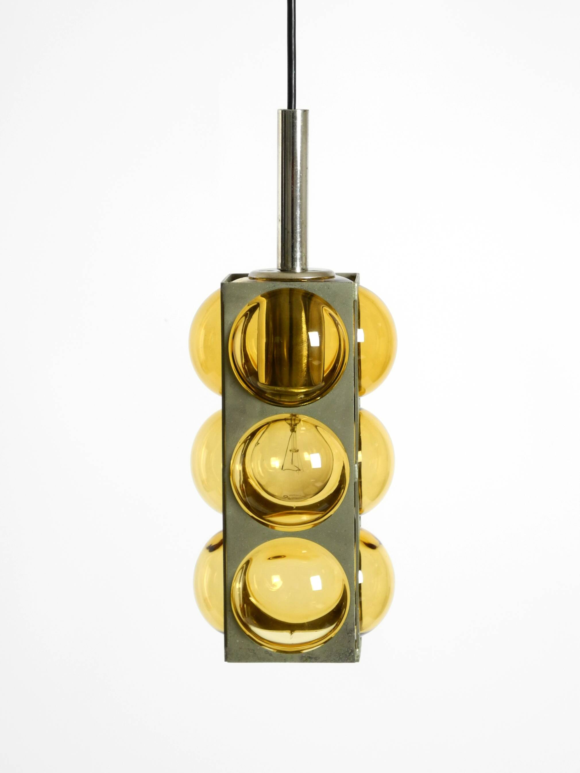1960s Space Age pendant lamp by Temde made of glass and nickel-plated metal