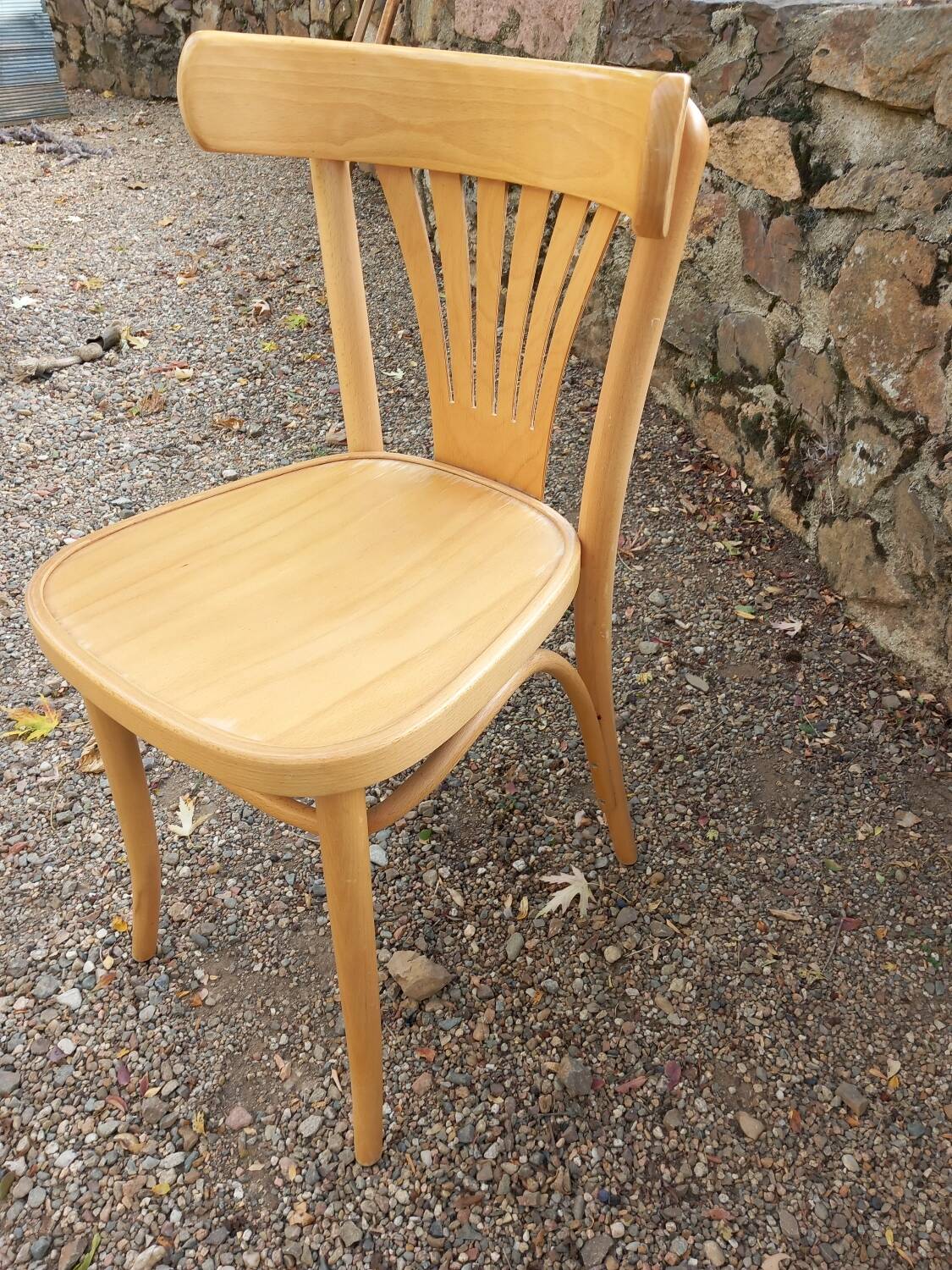 4 bistro chairs in solid blond wood, Fischel style