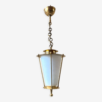 Suspension lantern brass & opaline vintage 60s