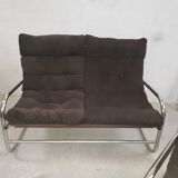 Ensemble canape et paire de fauteuil tubulaire chromé années 70 vintage