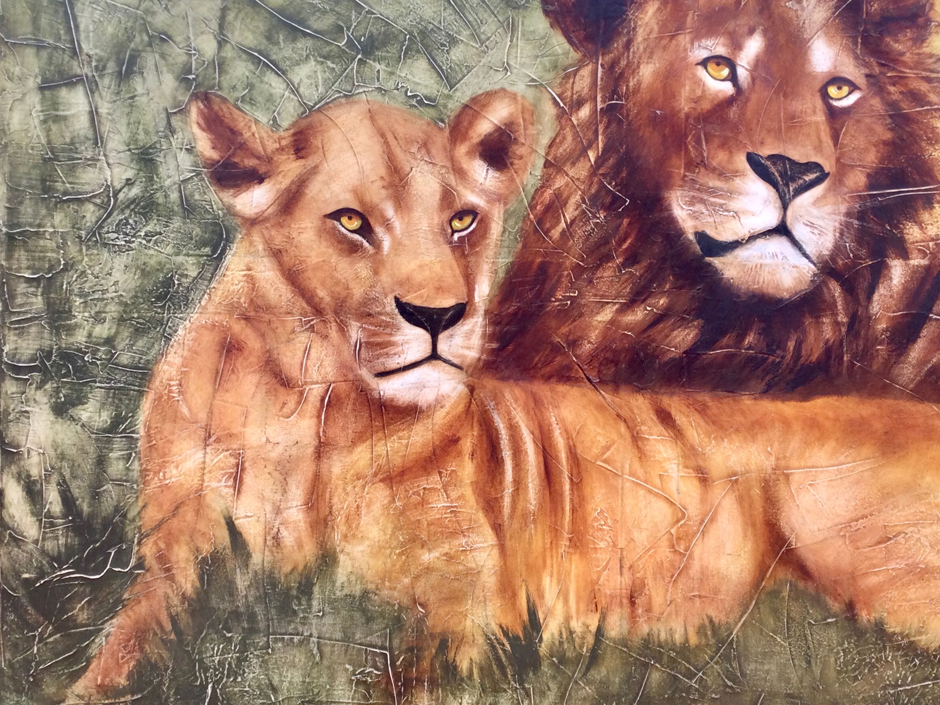 Oil on canvas "Couple of felines" by Dominique PROTTI-BARAIZE