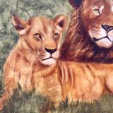 Oil on canvas "Couple of felines" by Dominique PROTTI-BARAIZE