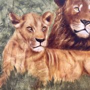 Oil on canvas "Couple of felines" by Dominique PROTTI-BARAIZE