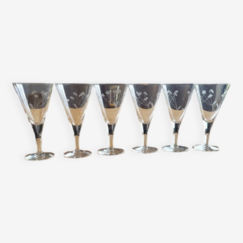 6 old stemmed glasses