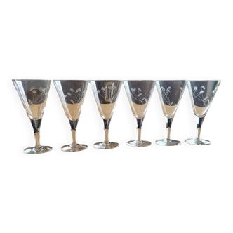 6 old stemmed glasses