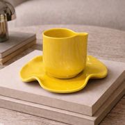 Set tasse & soucoupe ondulée céramique - jaune citron