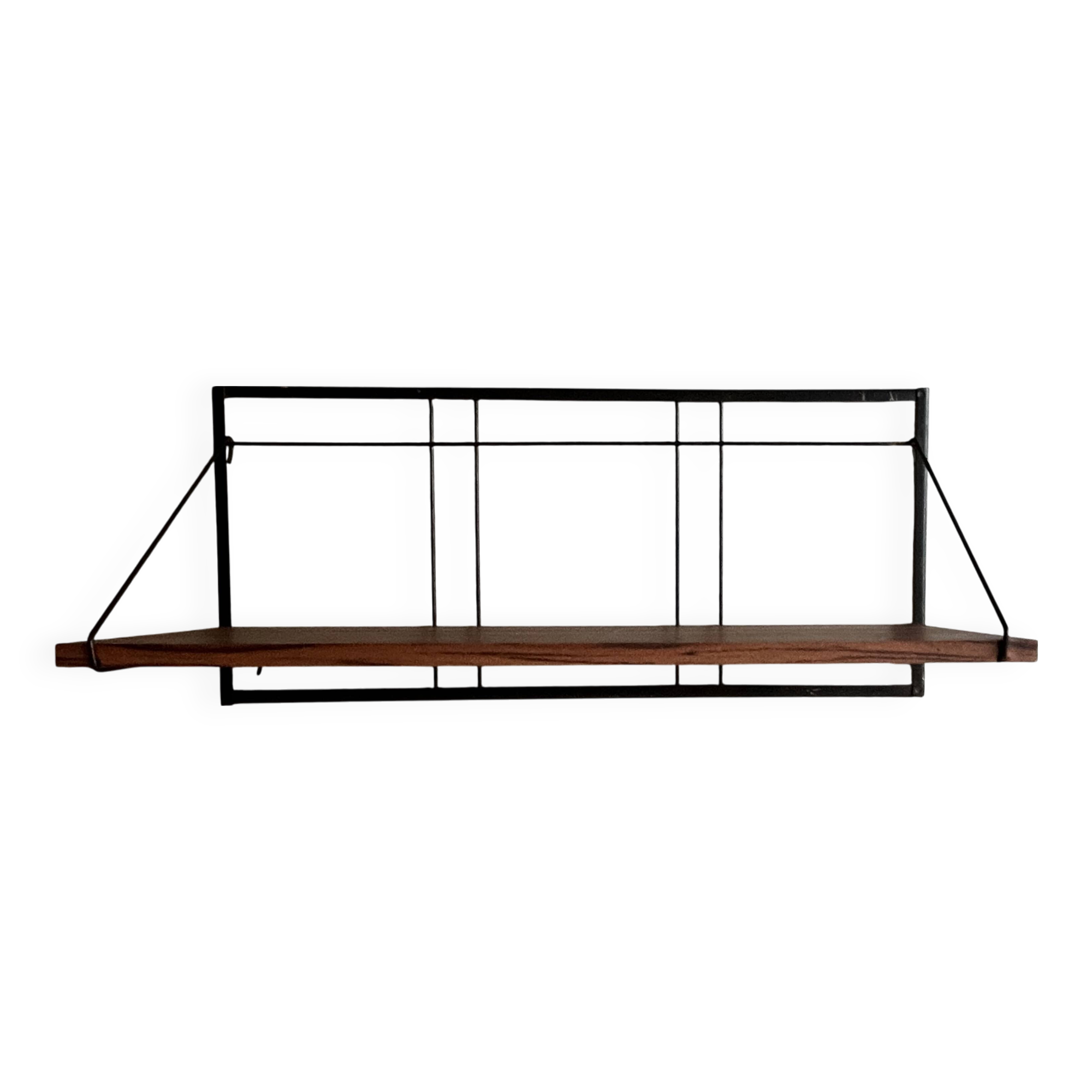 etagere murale en bois et métal, design 1970