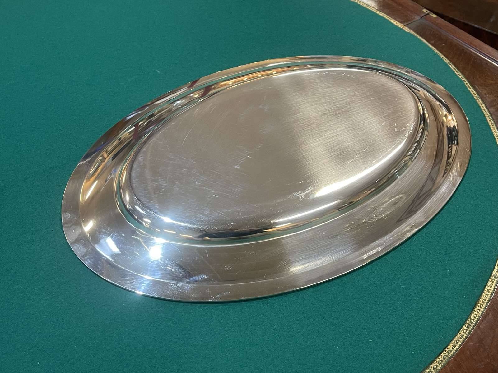 Oval silver-plated metal tray Christofle Malmaison model