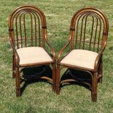 Fauteuil rotin, cannage vintage 1970