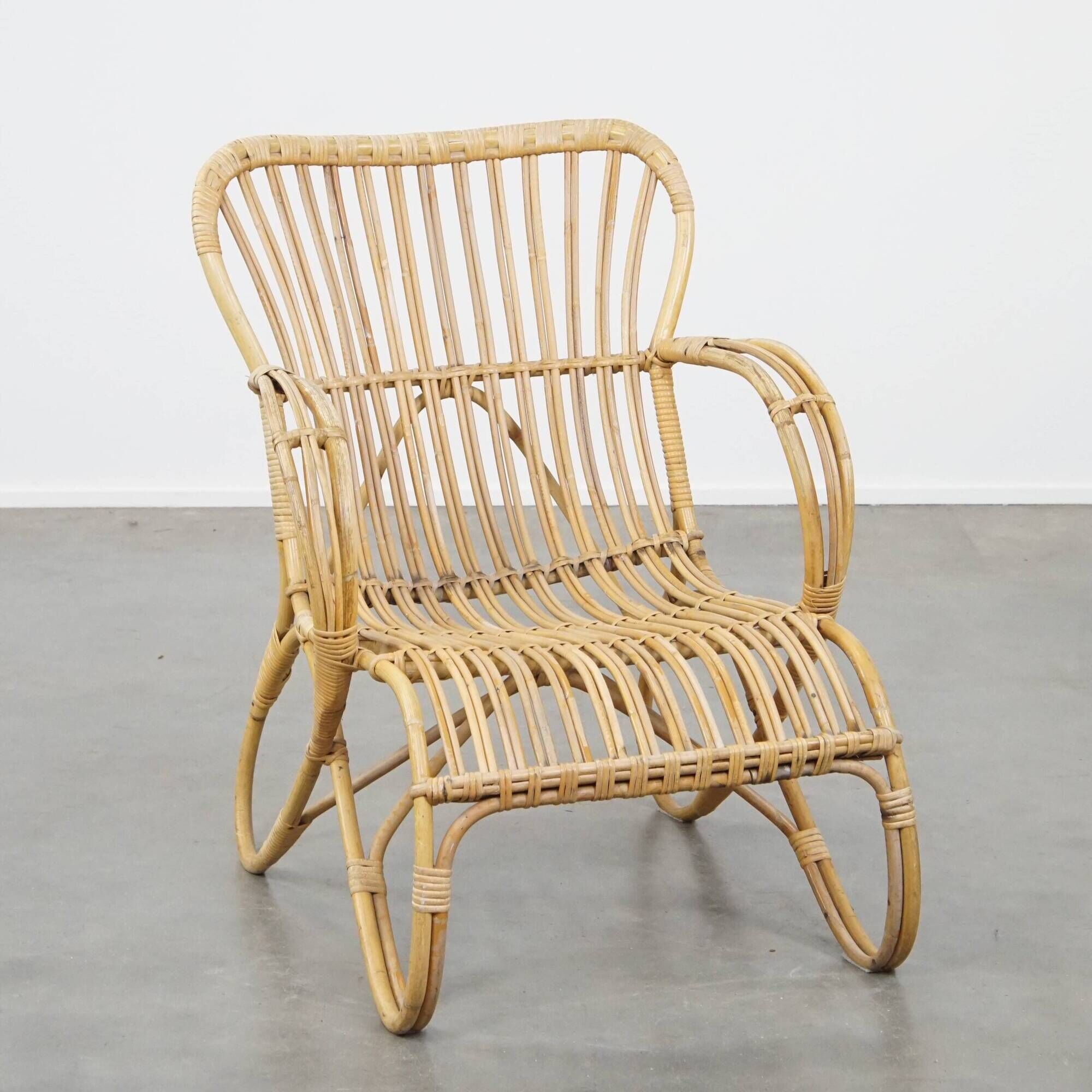 Vintage 1950s Dutch design rattan armchair with organic shapes