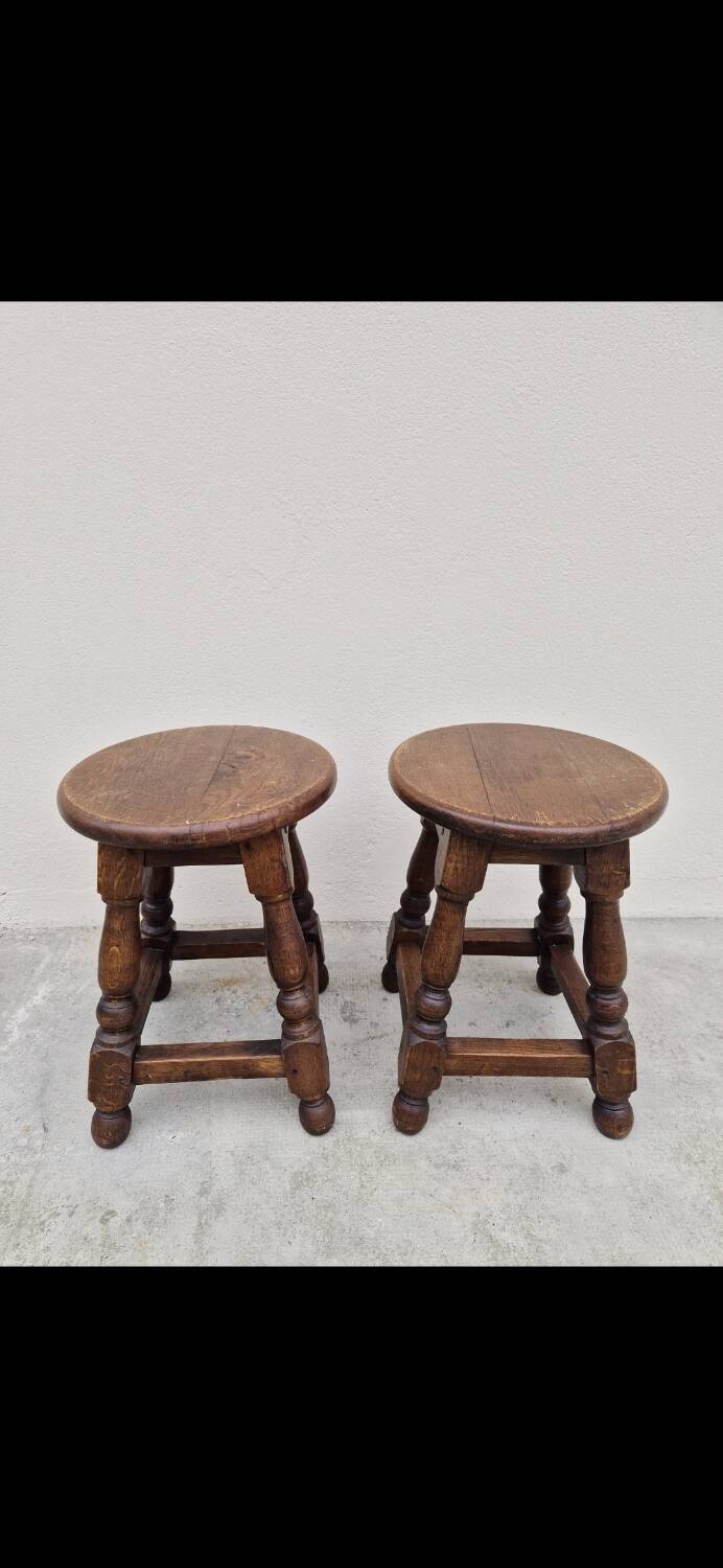 Pair of 19th century solid oak stools